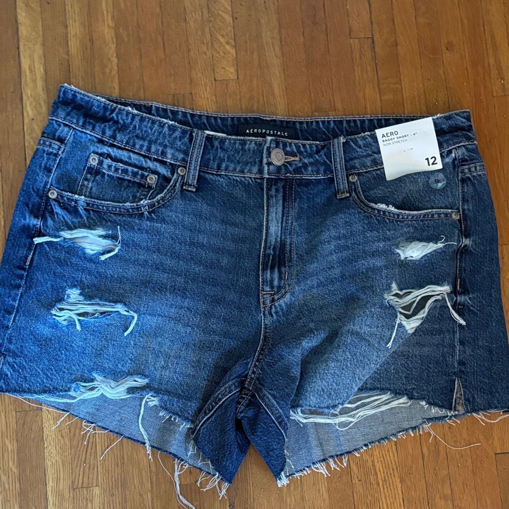 Aeropostale Distressed Dark Blue Jean Shorts